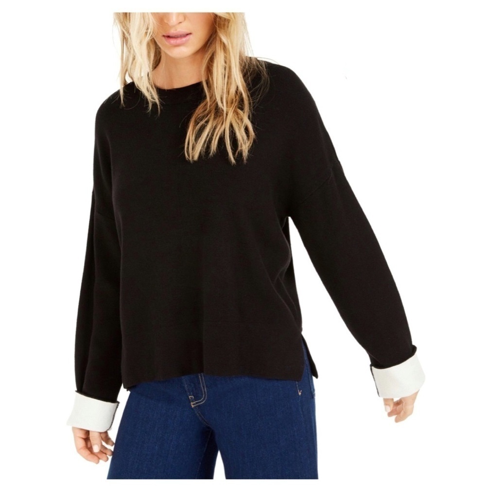Becca x bar iii contrast cuff crew neck sweater